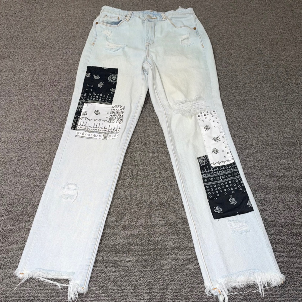 Blank NYC The Madison Crop High Rise Bandana Patchwork Distressed Jeans Size 25